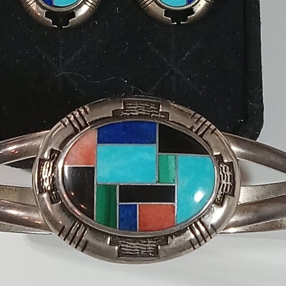 Carolyn Pollack Sterling Silver Relios Inlay Bracelet and matching Earrings - Picture 4 of 7